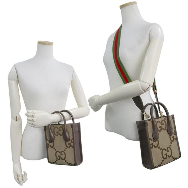 （未使用　展示品）グッチ GUCCI ミニ トート 2WAY ショルダーハンドバッグ 斜め掛け ジャンボGGキャンバス レザー ブラウン ベージュ 茶 ゴールド金具 699406_7
