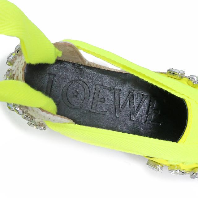 （未使用　展示品）ロエベ LOEWE パウラズイビザ PAULA S IBIZA クリスタル リボンエスパドリーユ サンダル 靴 #36 23cm キャンバス イエロー 黄 シルバー金具 L000283X03_7
