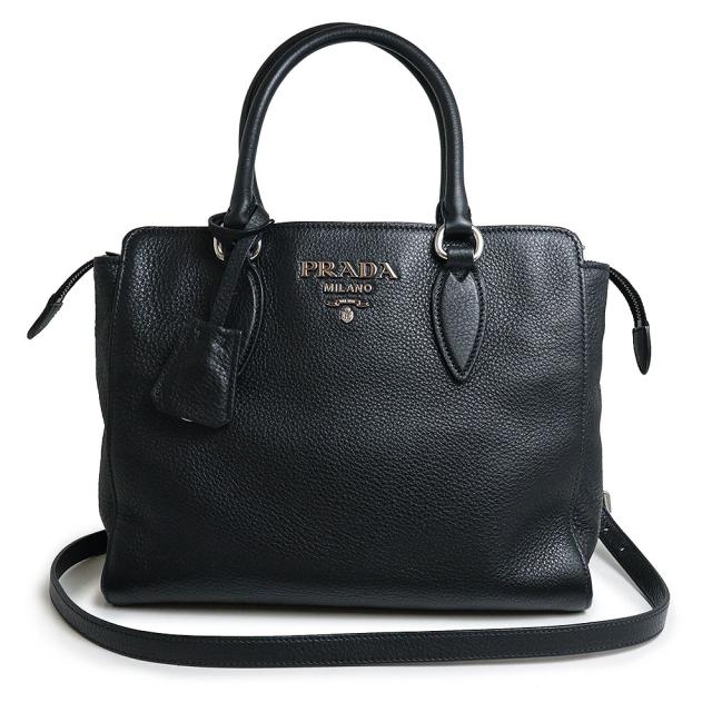 （中古）プラダ PRADA 2WAY ショルダー ハンドバッグ 斜め掛け ヴィテッロ フェニックス カーフレザー ネロ ブラック 黒 シルバー金具 1BA205