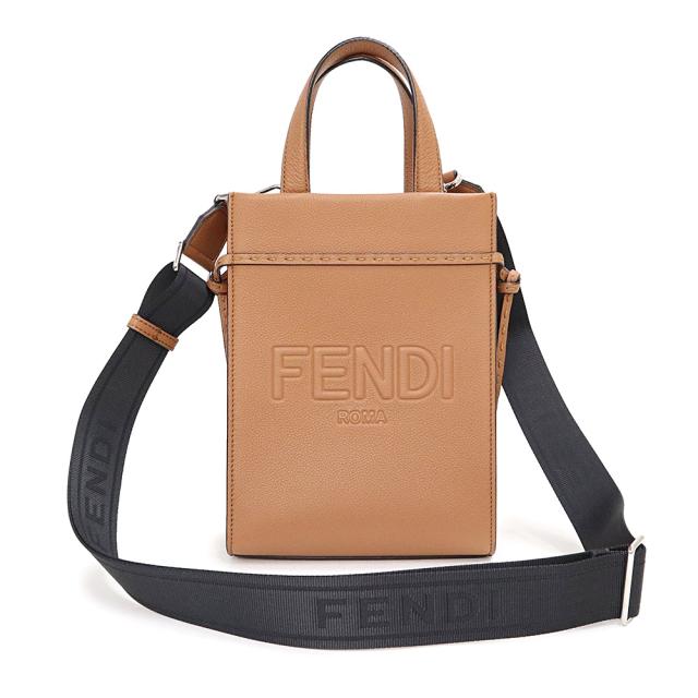 （未使用　展示品）フェンディ FENDI ローマ ゴートゥショッパー スモール ロゴ 2WAY ショルダー ハンドバッグ 斜め掛け ブラウン 茶 シルバー金具 7VA584