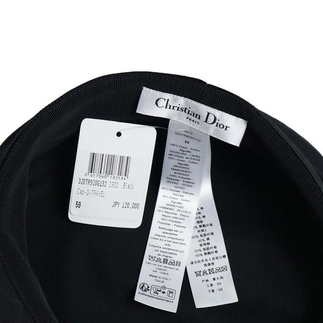 （未使用保管品）クリスチャンディオール Christian Dior トラベル キャップ キャスケット 帽子 59CM コットン100％ ブラック 黒 ブラック金具 32DTR920G132_6