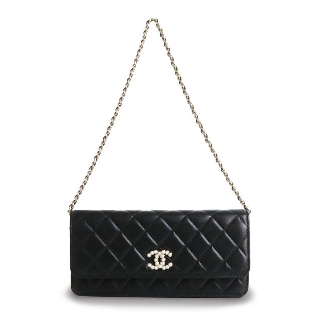 （未使用　展示品）シャネル CHANEL ココマーク チェーン ショルダーバッグ ラムスキン レザー パール ブラック 黒 ゴールド金具 AP3872