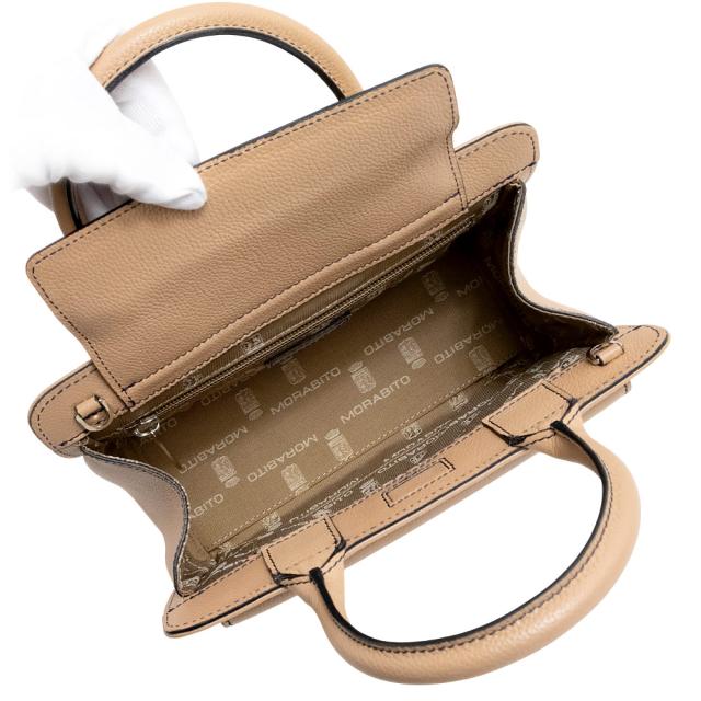 （美品）モラビト MORABITO ミラベル MIRABELLE 2Way 斜め掛け ショルダー ハンドバッグ カーフスキン レザー ベージュ シルバー金具_1