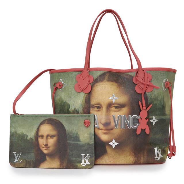 （未使用　展示品）ルイ ヴィトン LOUIS VUITTON ネヴァーフル MM ジェフ クーンズ マスターズコレクション コラボ レオナルド ダヴィンチ モナリザ トートバッグ コーティングキャンバス カーフスキン レザー ピンク シルバー金具 M43373