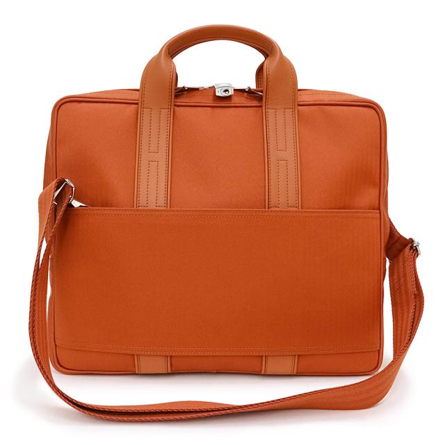 （未使用　展示品）エルメス HERMES アカプルコ オディナトゥール 2way ショルダー ビジネス ハンドバッグ 斜め掛け トワルシェブロン キャンバス カーフスキン レザー ブリック オレンジ シルバー金具