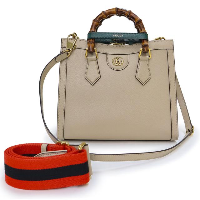（未使用　展示品）グッチ GUCCI ダイアナ ミディアム トート 3way ショルダー ハンドバッグ 斜め掛け バンブー カーフスキン レザー ベージュ アンティークゴールド金具 702721