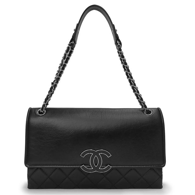 （美品）シャネル CHANEL ココマーク マトラッセ チェーン トートバッグ エイジドカーフスキン レザー ブラック 黒 シルバー金具 A90201