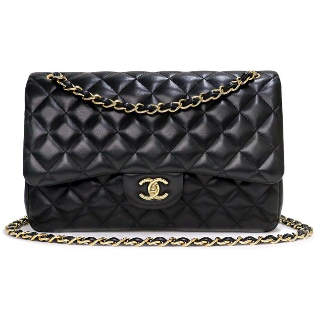 （美品）シャネル CHANEL マトラッセ 30 ダブルチェーン Wフラップ ショルダーバッグ 2way 斜め掛け ラムスキン レザー ブラック 黒 ゴールド金具 A58600