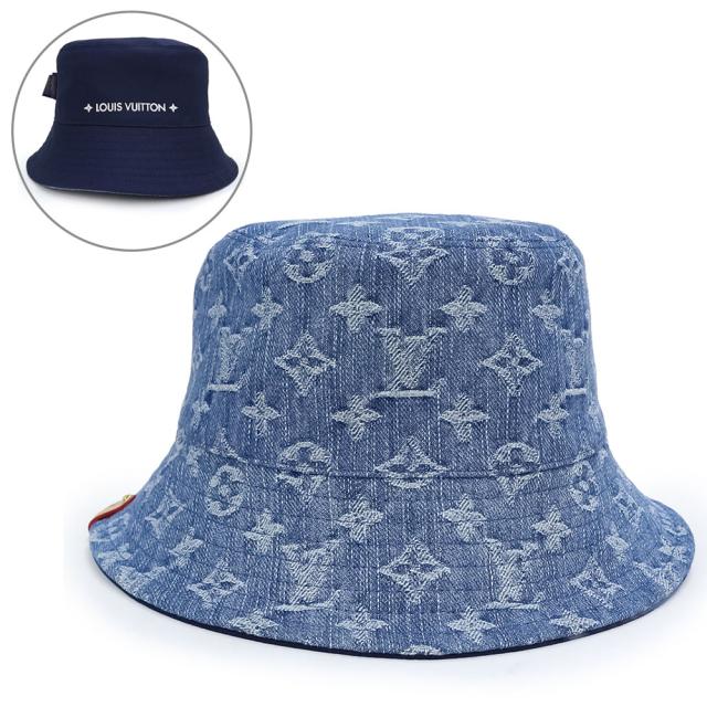 （未使用保管品）ルイ ヴィトン LOUIS VUITTON バケットハット リバーシブル 帽子 Sサイズ コットン100％ モノグラムデニム ブルー 青 ゴールド金具 M7951S