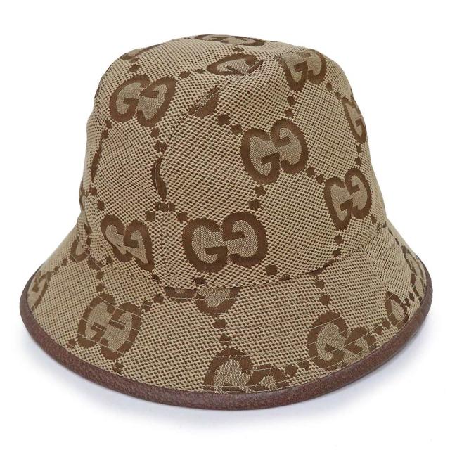 （未使用保管品）グッチ GUCCI ジャンボ ？GG バケットハット 帽子 L #58cm GGキャンバス コットン ポリエステル キャメル エボニー ブラウン ベージュ 茶 681256