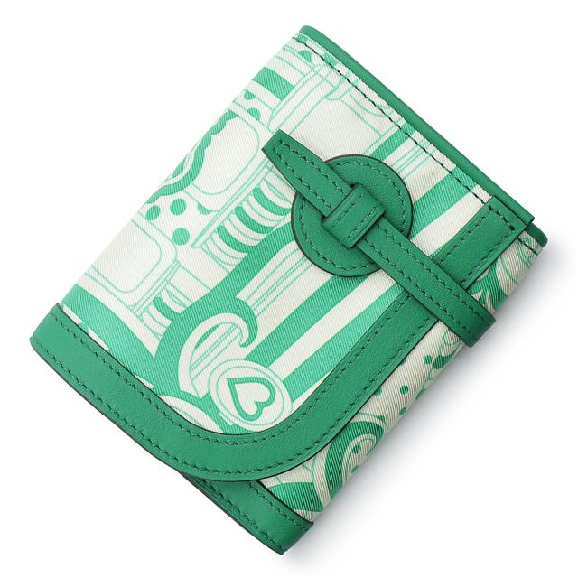 （新品・未使用品）エルメス HERMES アヴェックソワ コンパクト FAUBOURG RAINBOW フォーブル レインボー 二つ折り財布 ヴォースイフト レザー シルク ミント グリーン 緑 シルバー金具 W刻印 箱付