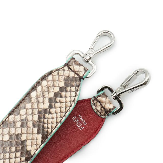 （未使用　展示品）フェンディ FENDI ストラップ ユー ショルダーストラップ パイソン エキゾチックレザー ベージュ レッド 赤 シルバー金具 8AV077_4