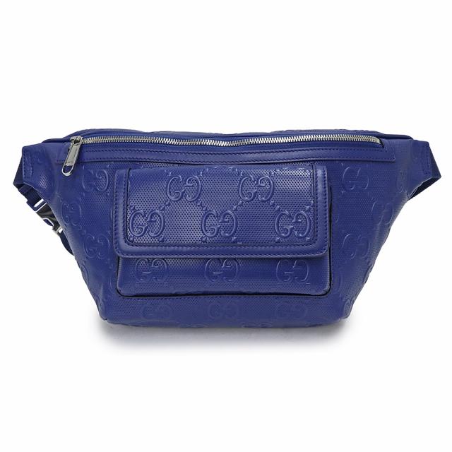 （未使用　展示品）グッチ GUCCI GGエンボス ベルト ウエストバッグ ボディバッグ 斜め掛け GGエンボスレザー ブルー 青 シルバー金具 645093