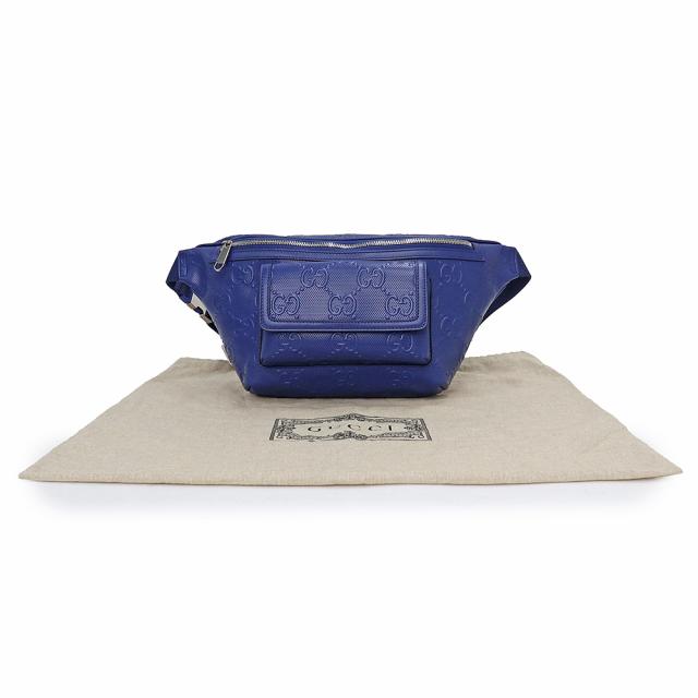 （未使用　展示品）グッチ GUCCI GGエンボス ベルト ウエストバッグ ボディバッグ 斜め掛け GGエンボスレザー ブルー 青 シルバー金具 645093_1