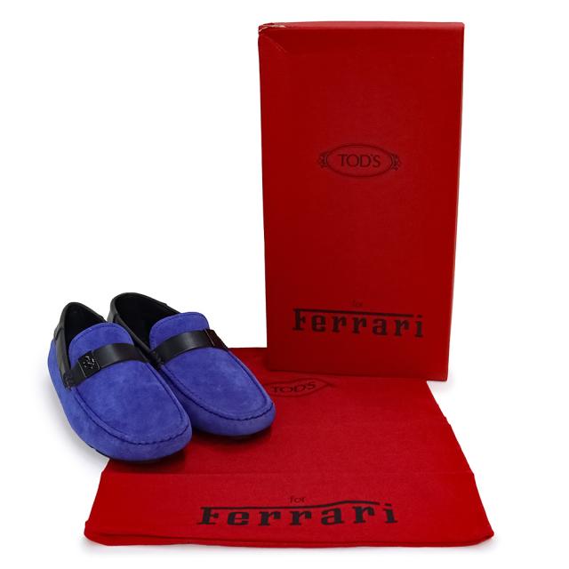 （未使用保管品）トッズ TOD’S ゴンミーニ ドライビングシューズ フェラーリ コラボ  #5.5 24.5cm 靴 ローファー スウェード ブルー 青 XRM0XB0R320DIO
