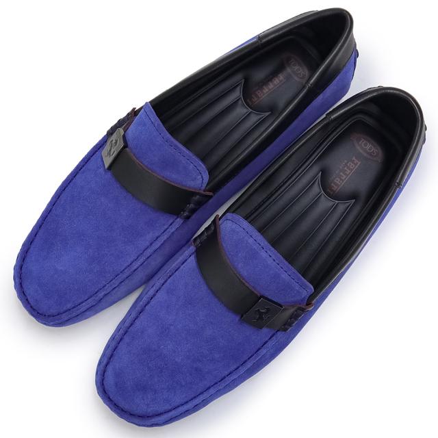 （未使用保管品）トッズ TOD’S ゴンミーニ ドライビングシューズ フェラーリ コラボ  #5.5 24.5cm 靴 ローファー スウェード ブルー 青 XRM0XB0R320DIO
