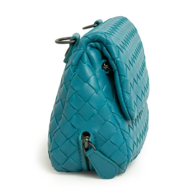 （未使用　展示品）ボッテガヴェネタ BOTTEGA VENETA イントレチャート ミニ チェーン ショルダーバッグ 斜め掛け ラムスキン レザー Canard カナール ブルーグリーン 青緑 ガンメタル金具 310774_4
