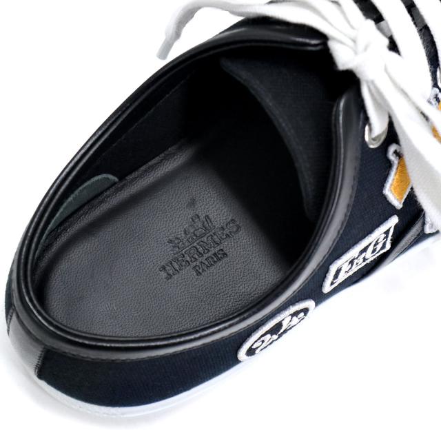 （未使用　展示品）エルメス HERMES イノサン スニーカー 靴 #38.5 25cm コットンキャンバス ナッパレザー ブラック マルチカラー 黒_8