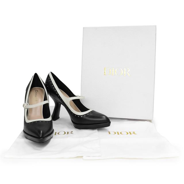 （未使用　展示品）クリスチャンディオール Christian Dior SPECTADIOR #38.5 25.5cm シューズ 靴 パンプス ソフトカーフ レザー ブラック ホワイト 黒 白 シルバー金具 KCV098VSO