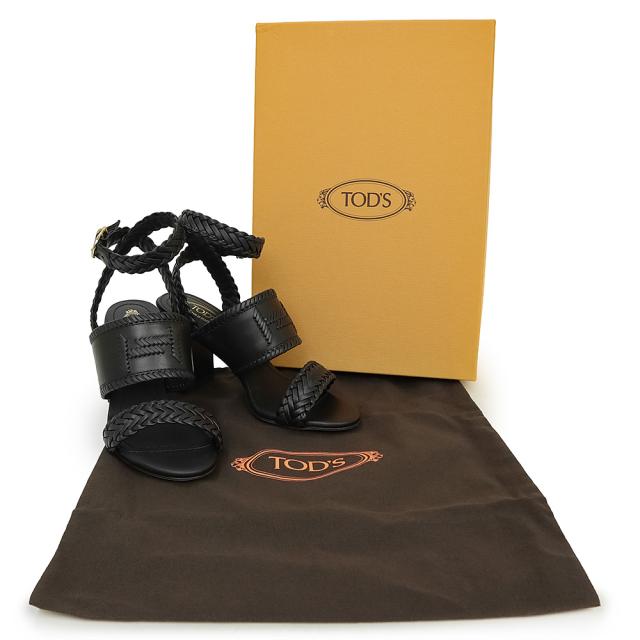 （未使用　展示品）トッズ TOD’S Doppla T #34.5 21.5cm 靴 シューズ サンダル レザー ブラック 黒 ゴールド金具 XXW43B0CL30D90