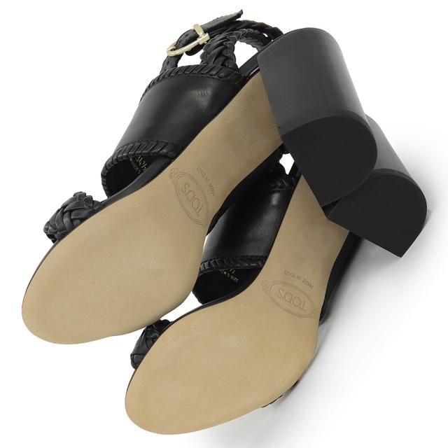 （未使用　展示品）トッズ TOD’S Doppla T #34.5 21.5cm 靴 シューズ サンダル レザー ブラック 黒 ゴールド金具 XXW43B0CL30D90