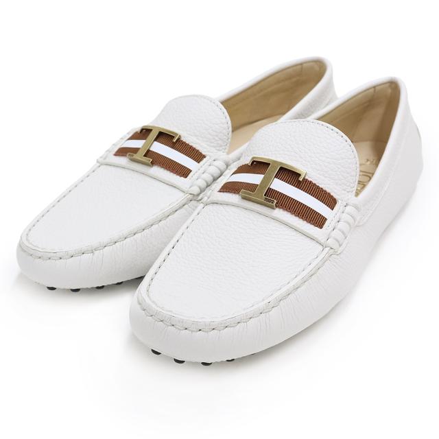 （新品・未使用品）トッズ TOD’S ゴンミーニ T タイムレス #40 27cm ドライビングシューズ 靴 ローファー グレインレザー ホワイト 白 アンティークゴールド金具 XXW00G0CY765J1