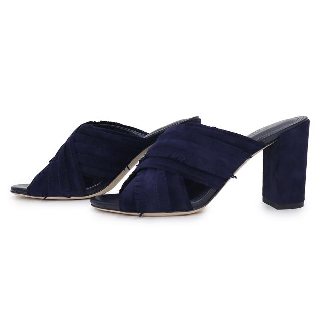 （未使用　展示品）トッズ TOD’S フリンジ クロス ヒール サンダル 靴 スウェード レザー #37.5 24.5cm ネイビー 紺 XXW43B0CL40HR0U824 箱付