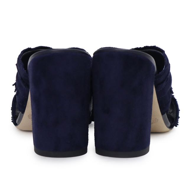 （未使用　展示品）トッズ TOD’S フリンジ クロス ヒール サンダル 靴 スウェード レザー #37.5 24.5cm ネイビー 紺 XXW43B0CL40HR0U824 箱付