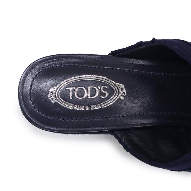 （未使用　展示品）トッズ TOD’S フリンジ クロス ヒール サンダル 靴 スウェード レザー #37.5 24.5cm ネイビー 紺 XXW43B0CL40HR0U824 箱付