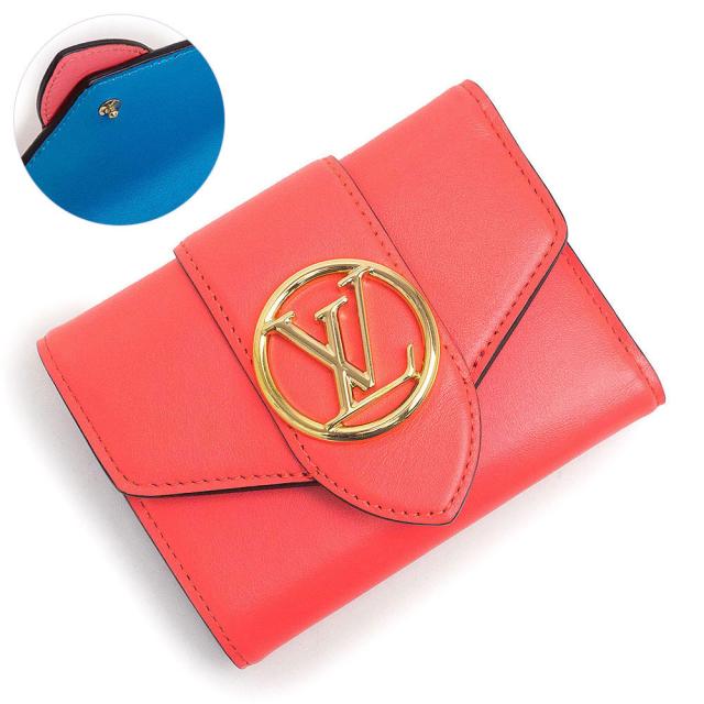 （新品・未使用品）ルイ ヴィトン LOUIS VUITTON ポルトフォイユ LV ポンヌフ コンパクト 三つ折り財布 カーフスキン レザー バイカラー ダリア ピンク ブルー 青 ゴールド金具 M69177 箱付