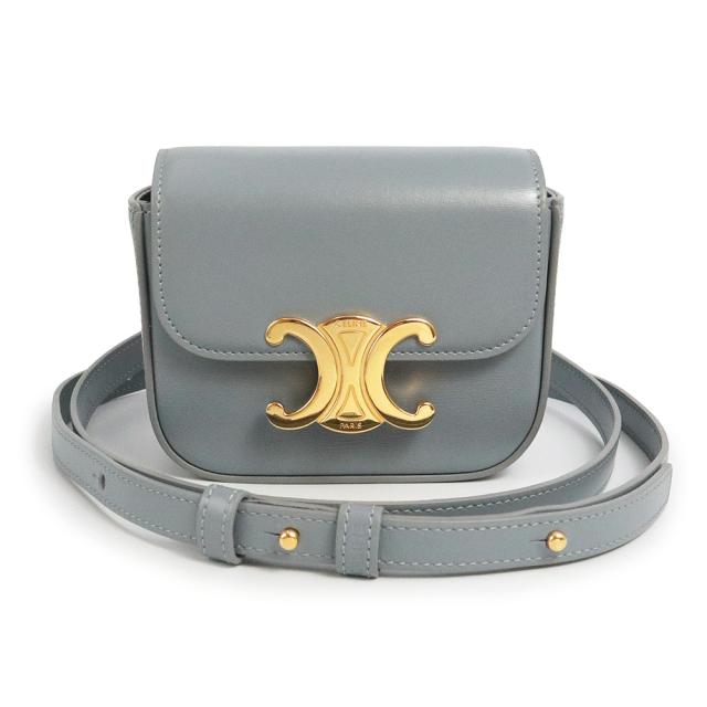 （未使用　展示品）セリーヌ CELINE ミニ クロード ポーチ ショルダーバッグ 斜め掛け シャイニーカーフスキン レザー ソフトブルー グレー ゴールド金具 101513DPV