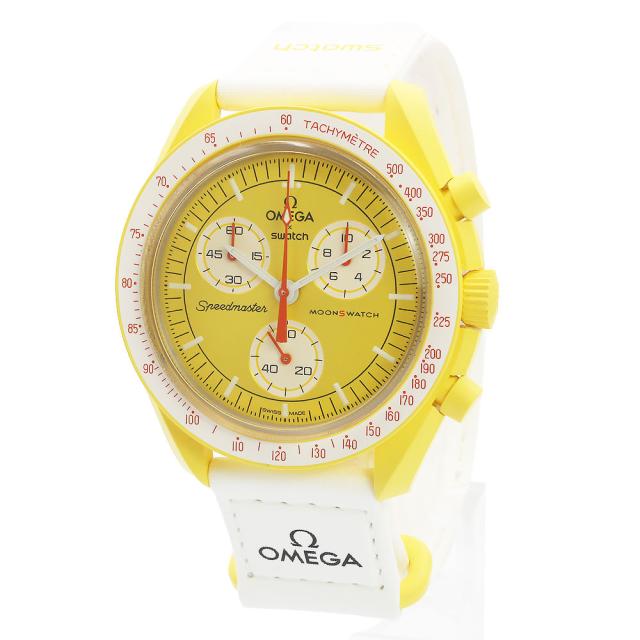 （未使用　展示品）オメガ OMEGA スウォッチ Swatch MISSION TO THE SUN ミッション トゥー ザ サン スピードマスター ムーンスウォッチ クロノグラフ クォーツ 腕時計 ナイロン バイオセラミック イエロー ホワイト 黄色 白 SO33J100 箱付
