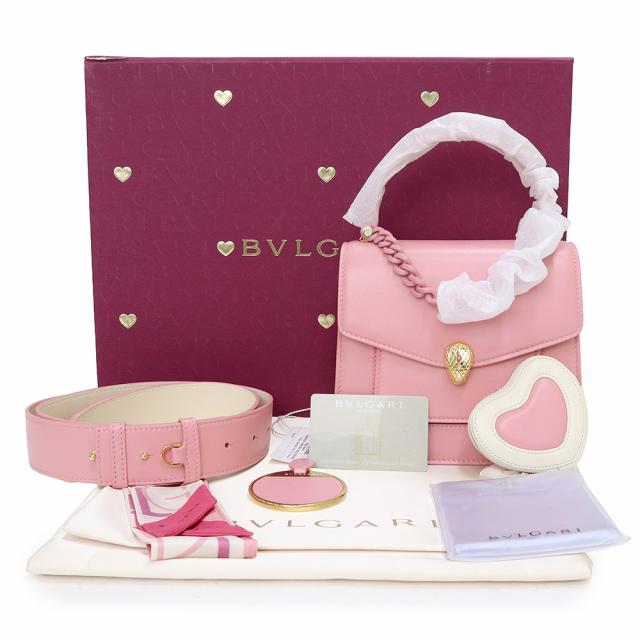 （未使用　展示品）ブルガリ BVLGARI セルペンティ フォーエバー バレンタイン限定 ポーチ付き 2way ショルダー ハンドバッグ 斜め掛け ラムスキン レザー ピンク ゴールド金具 291278 未使用 展示品）ブルガリ BVLGARI セルペンティ フォーエバー