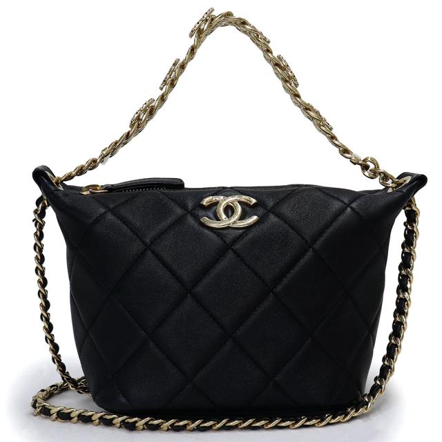 （未使用　展示品）シャネル CHANEL マトラッセ  ココマーク トップハンドル 2WAY チェーン ショルダー ハンドバッグ 斜め掛け ラムスキン レザー ブラック 黒 ゴールド金具 AS4615