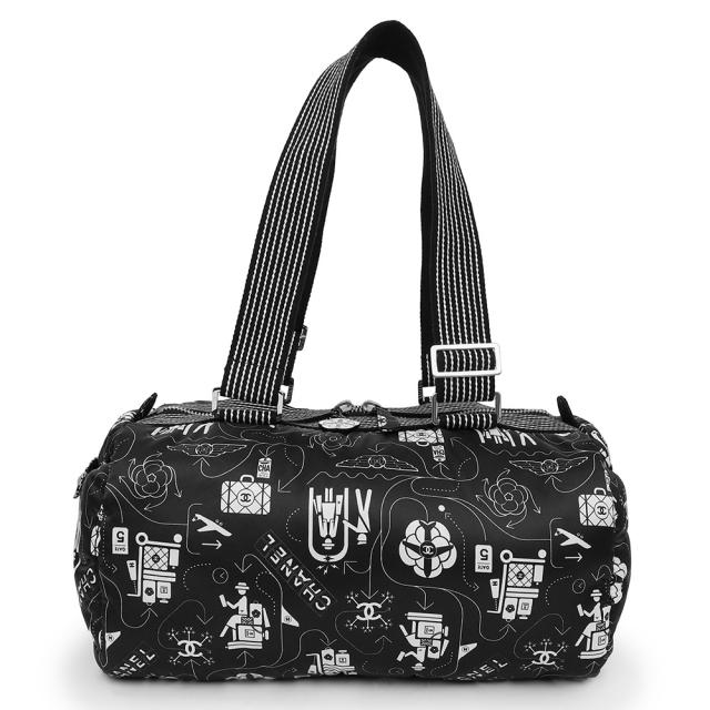 （未使用　展示品）シャネル CHANEL エアライン ココマーク カメリア 飛行機 ミニボストン ハンドバッグ ナイロン ブラック ホワイト 黒 白 シルバー金具 A91166