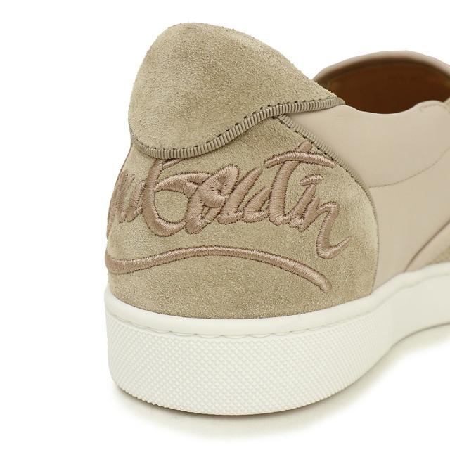 （未使用保管品）クリスチャンルブタン Christian Louboutin パンチング 切り替えデザイン ロゴ刺繍 スリッポン 靴 #41.5 26.5cm レザー スウェード ベージュ