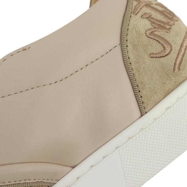 （未使用保管品）クリスチャンルブタン Christian Louboutin パンチング 切り替えデザイン ロゴ刺繍 スリッポン 靴 #41.5 26.5cm レザー スウェード ベージュ