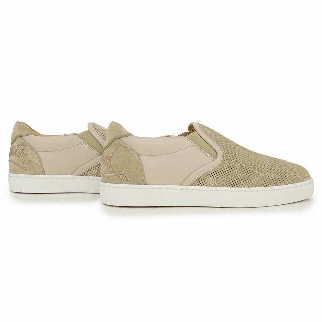 （未使用保管品）クリスチャンルブタン Christian Louboutin パンチング 切り替えデザイン ロゴ刺繍 スリッポン 靴 #41.5 26.5cm レザー スウェード ベージュ