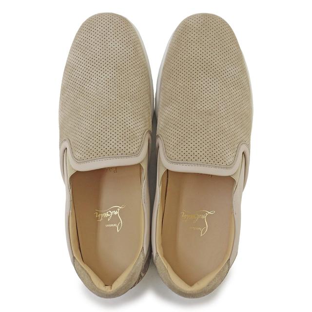 （未使用保管品）クリスチャンルブタン Christian Louboutin パンチング 切り替えデザイン ロゴ刺繍 スリッポン 靴 #41.5 26.5cm レザー スウェード ベージュ