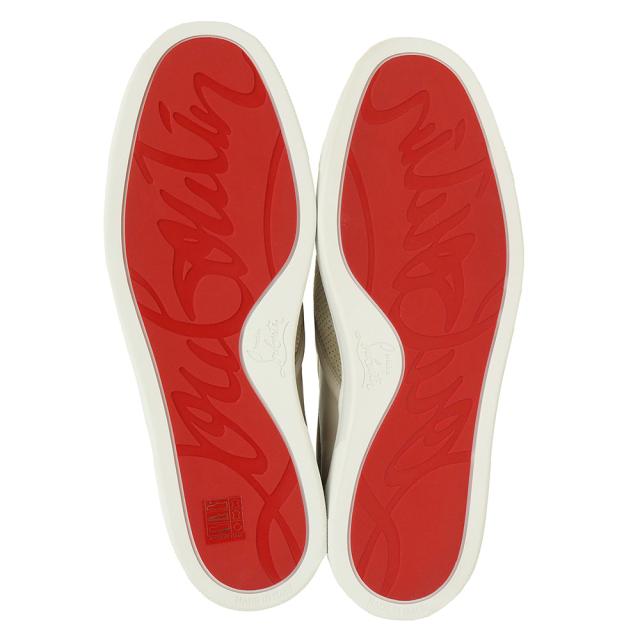 （未使用保管品）クリスチャンルブタン Christian Louboutin パンチング 切り替えデザイン ロゴ刺繍 スリッポン 靴 #41.5 26.5cm レザー スウェード ベージュ