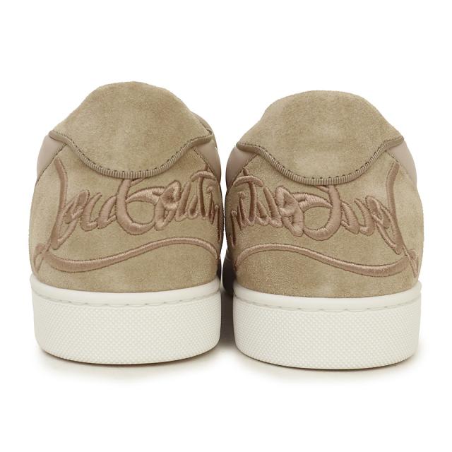 （未使用保管品）クリスチャンルブタン Christian Louboutin パンチング 切り替えデザイン ロゴ刺繍 スリッポン 靴 #41.5 26.5cm レザー スウェード ベージュ