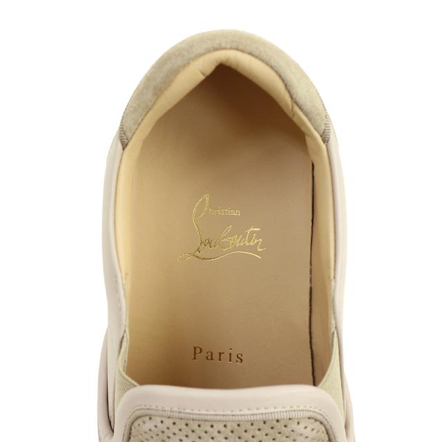（未使用保管品）クリスチャンルブタン Christian Louboutin パンチング 切り替えデザイン ロゴ刺繍 スリッポン 靴 #41.5 26.5cm レザー スウェード ベージュ