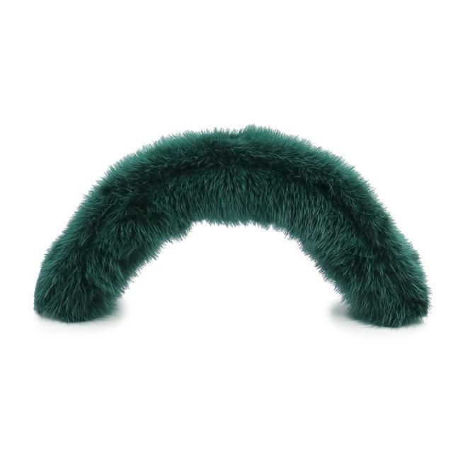 （美品）ヴァレクストラ Valextra ハンドルカバー ハンドバッグ用 ソフトカーフスキン レザー ミンクファー グリーン 緑 ゴールド金具 V3A50(SGES0050918COCAO99)