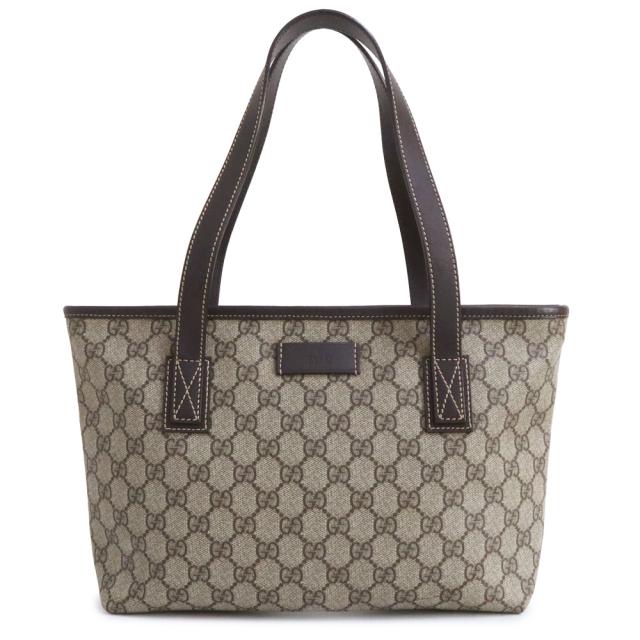 （中古）グッチ GUCCI GGスプリーム トート ハンドバッグ キャンバス レザー ベージュ ブラウン 茶 シルバー金具 211138