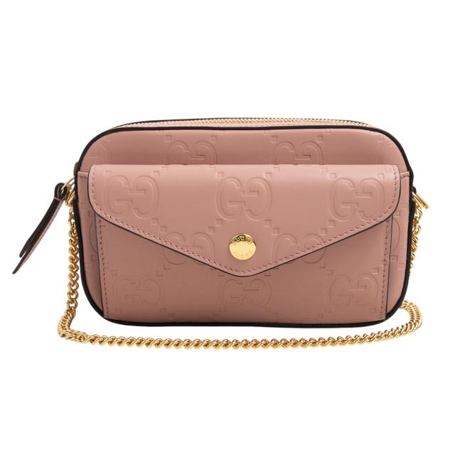 （新品・未使用品）グッチ GUCCI ミニ チェーン ショルダーバッグ 斜め掛け GGレザー ピンク ゴールド金具 781554 箱付