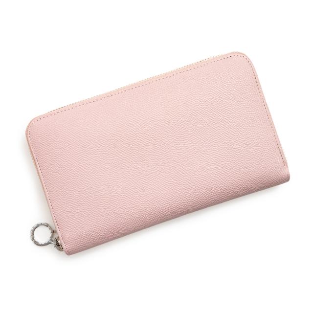 （未使用　展示品）ブルガリ BVLGARI ブルガリブルガリ ジップアラウンドウォレット ラウンドファスナー 長財布 グレインカーフレザー ピンク シルバー金具 284114
