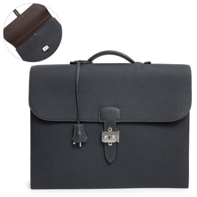 （未使用保管品）エルメス HERMES サック ア デペッシュ 38 ブリーフケース 書籍鞄 ビジネス ハンドバッグ トゴ レザー ノワール グラファイト カカオ ブラウン 茶 バイカラー シルバー金具 T刻印