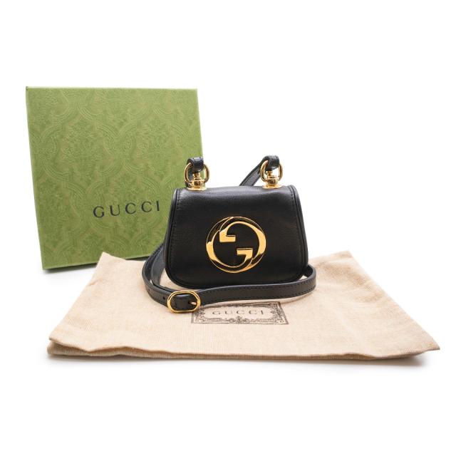 （未使用　展示品）グッチ GUCCI インターロッキングG ブロンディ カードケース ショルダーバッグ 斜め掛け レザー ブラック 黒 ゴールド金具 698635 箱付_1