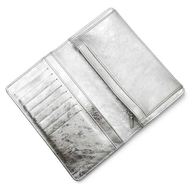 （未使用保管品）シャネル CHANEL マトラッセ 2.55 二つ折り長財布 カーフスキン レザー シルバー シルバー金具 A35304 箱付_2