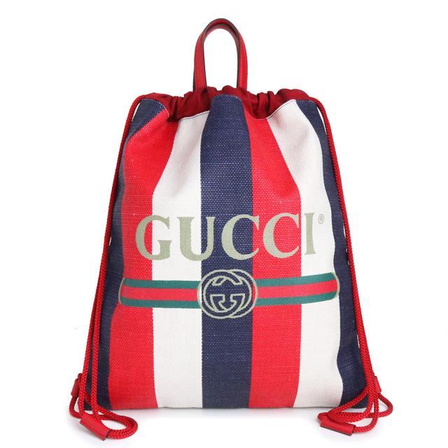 （未使用　展示品）グッチ GUCCI ドローストリング バックパック 巾着 リュック デイパック キャンバス レザー マルチカラー レッド ブルー ホワイト アンティークゴールド金具 473872